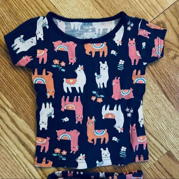 Carters Blue & Pink Llama Print Cotton Pajama Shorts & Matching Top Size 2 T - Picture 4 of 8